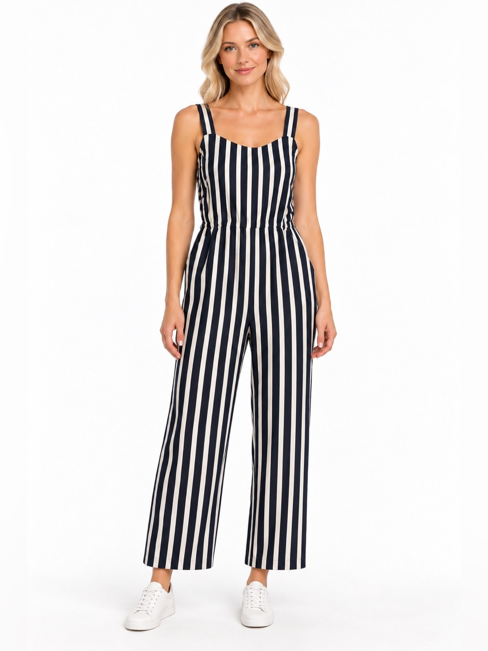 J Crew Size 8 Striped Navy and White Wide-Leg Jumpsuit